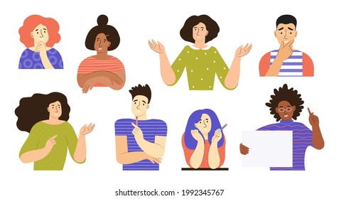 Set of people with different mental mindset types or models. Mind behavior concept. Creative, imaginative, logical and structural thinking. Psychological mindset difference. Flat vector illustration