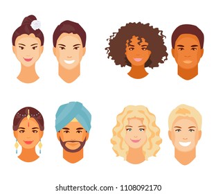 Set of people of different nationalities and types of appearance. Vector illustration