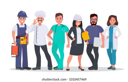 Set of people of different occupations Doctor, Nurse, IT-specialist, Engineer, Chef, Electrician. World's most in demand professions. Labor day concept vector illustration.