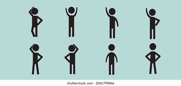 un conjunto de personas en diferentes poses, gestos de mano, pictograma, figuras humanas en diferentes posiciones, estilo de diseño plano