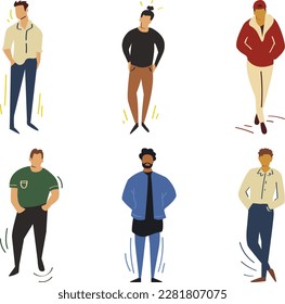 Set of people in different poses. Vector illustration in flat style.