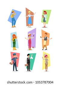 Set of people of different professions, career characters design, Labor Day, cartoon flat-style vector illustration. Set of vector flat design illustrations isolated on white background.