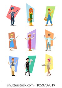 Set of people of different professions, career characters design, Labor Day, cartoon flat-style vector illustration. Set of vector flat design illustrations isolated on white background.