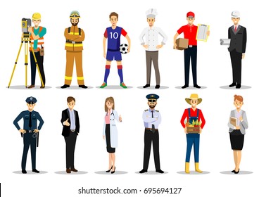 Set Of People Of Different Professions, Career Characters Design, Labor Day, Cartoon Flat-style Vector Illustration.