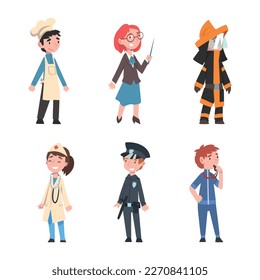 Set of people different professions. Chef, teacher, doctor, firefighter, policeman, coach cartoon vector illustration