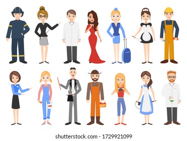 Set of people from different professions. Isolated on a white background. Children's cartoon design. Vector illustration.