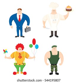 set people of different professions on white background