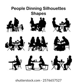 Set of People Dinning Black Silhouettes Icon Shapes illustration Vol 01