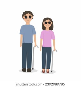 Set of people disability with visual impairment, blind people 