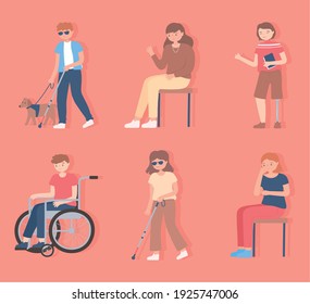 Gruppe von Menschen Deaktivierung, Blind, Laufen und Sitzen von Zeichen Vektorgrafik