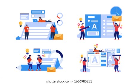 Set of people do business concept illustration. Element design with finance or business concept for website development or social media advertising.