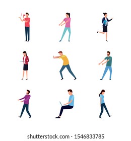 set of people doing actions over white background, vector illustration
