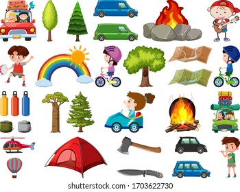 Set of people doing different activities on white background illustration