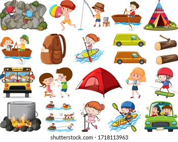 Set of people doing different activities on white background illustration