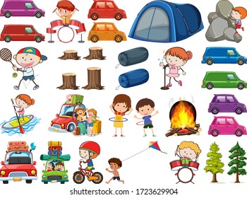 Set of people doing different activities on white background illustration