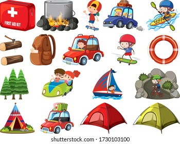 Set of people doing different activities on white background illustration