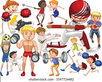 Set of people doing different types of sports illustration