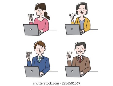  Grupo de personas que hacen una buena señal mientras utilizan un portátil