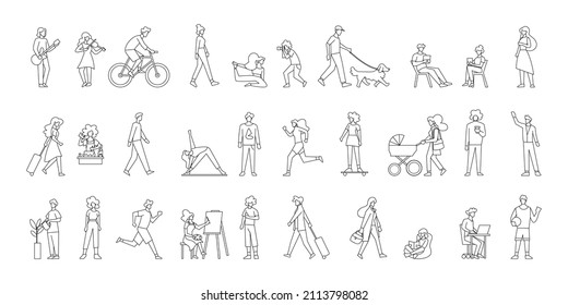 Set of people doing hobbies Vector illustration