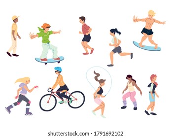 set of people doing outdoor activities vector illustration design