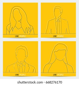 Set of people drawn in linear style. Business people on colored background. Vector illustration.