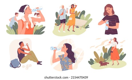 Grupo de personas tomando agua en el calor del verano