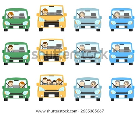 A set of people driving a car
