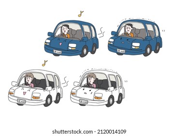 Set Of People Driving A Car Anxiety And Peace Of Mind Comical Handwritten Person Illustrations Vector Line Drawings