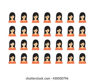Set of people emoticon vector isolated on white background. Emoji vector. Smile icon collection. Emoticon icon web. Simple flat cartoon style. Faces avatars. 