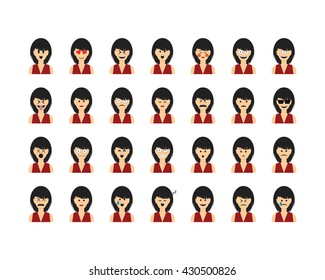Set of people emoticon vector isolated on white background. Emoji vector. Smile icon collection. Emoticon icon web. Simple flat cartoon style. Faces avatars. 