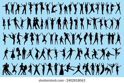 set of People Enjoying or Jumping Silhouettes Vector illustration