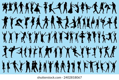 set of People Enjoying or Jumping Silhouettes Vector illustration