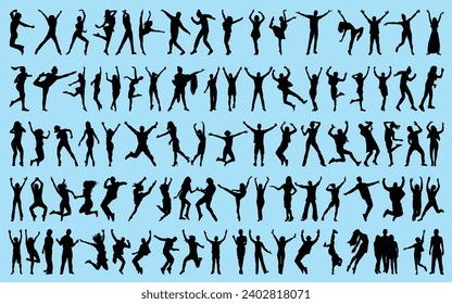set of People Enjoying or Jumping Silhouettes Vector illustration