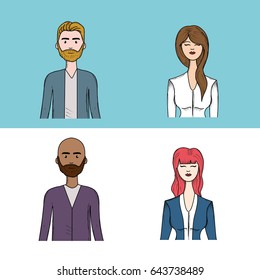 set people face with hairstyle and expression