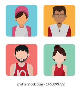 Set of people faceless characters cartoons square icons ,vector illustration.