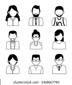 Set of people faceless characters icons ,vector illustration.
