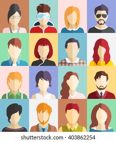 Set of People Faces Avatars Flat Icons