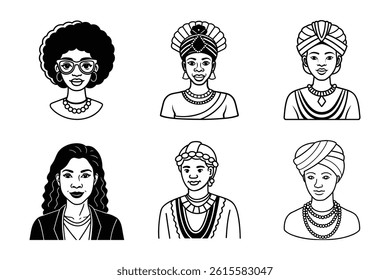 A set of people faces and funny people illustrations with various hairstyles, fashion and expressions