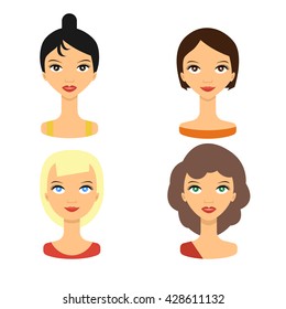 Set people faces icon. Set faces young women - vector stock. Beauty woman avatar.