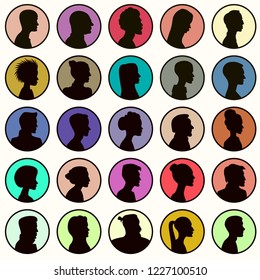 set of people faces in profile,silhouette