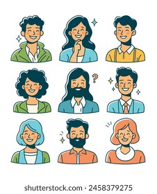 Set of people facial emotion. thinking, idea. Flat design Vector illustration