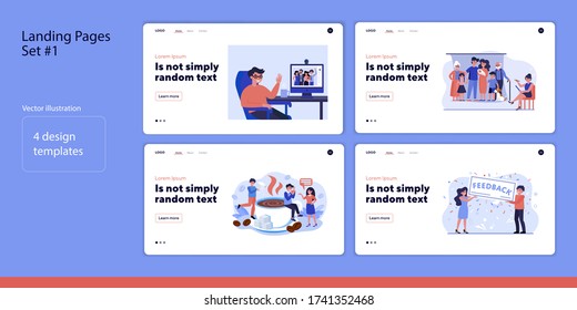 Set of people with family and friends. Flat vector illustrations of men and women drinking coffee, chatting. Lifestyle and communication concept for banner, website design or landing web page