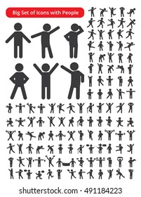 Set of people Figure Pictogram Icons. Action. Person Stick. Stick Figures. Icons of people. Vector illustration. Poses of people. 
