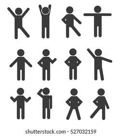 Set of people Figure Pictogram Icons. Isolated Stick Figures. Icons of people. Vector illustration. Poses of people.