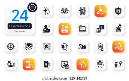 Set Of People Flat Icons. Exhibitors, Headhunting And Hold Box Elements For Web Application. Stress, Inspect, Cyber Attack Icons. Computer Fingerprint, Business Idea, Plan Elements. Vector