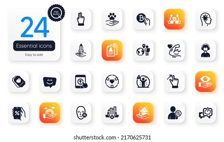 Set of People flat icons. Health eye, Smile face and Bitcoin pay elements for web application. Teamwork chart, Consultant, Security agency icons. Crowdfunding, Outsource work. Vector