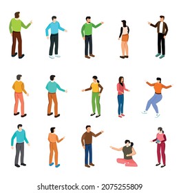 Set of people in flat isometric style for your creative projects. Vector illustration