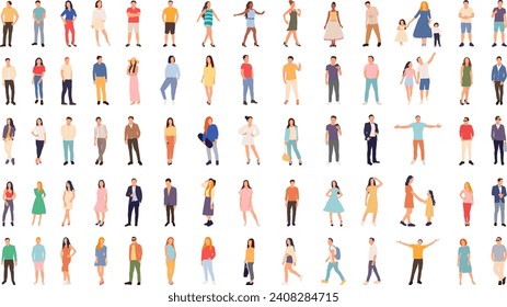 set of people in flat style on white background vector