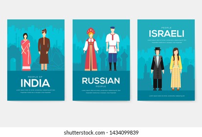 Set of People Friendship concept. International Day of the World Indigenous, magazine, book, poster, abstract, banners, element. Vector ethnic greeting card or invitation design