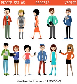 Set of people with gadgets. Vector